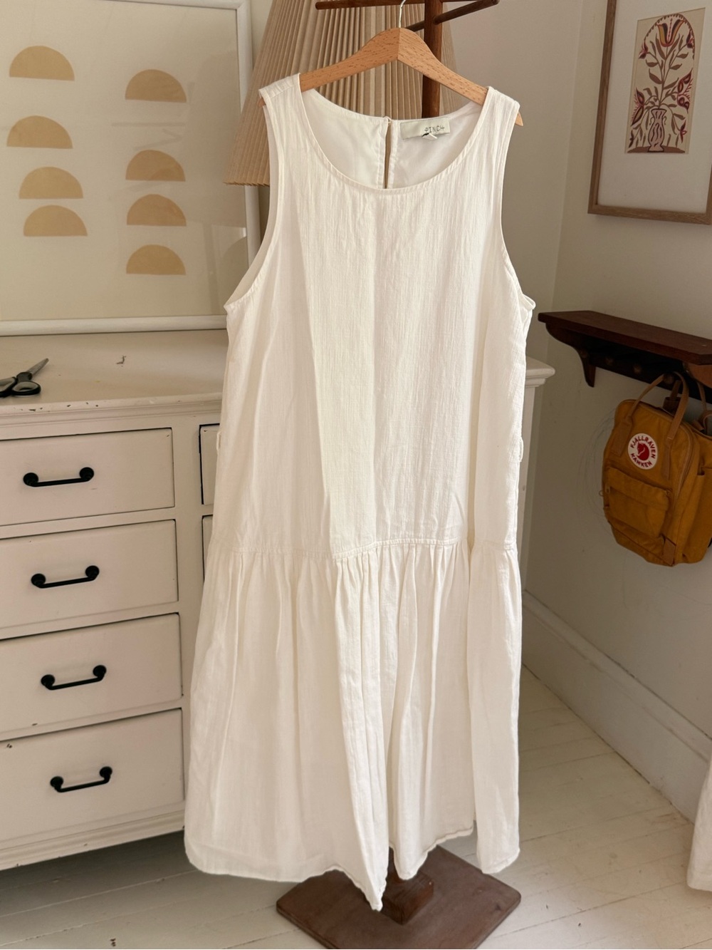 Pinch White Linen/Cotton Drop Waist Dress